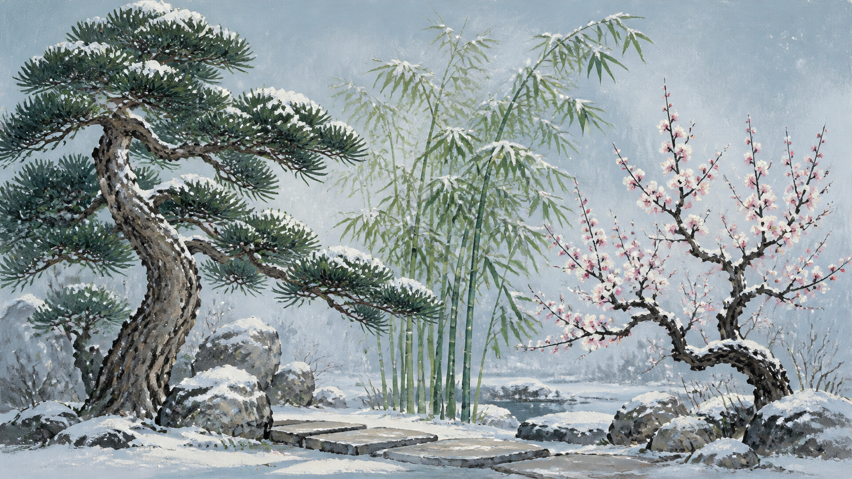 Pine, bamboo and plum as the Three Friends of Winter