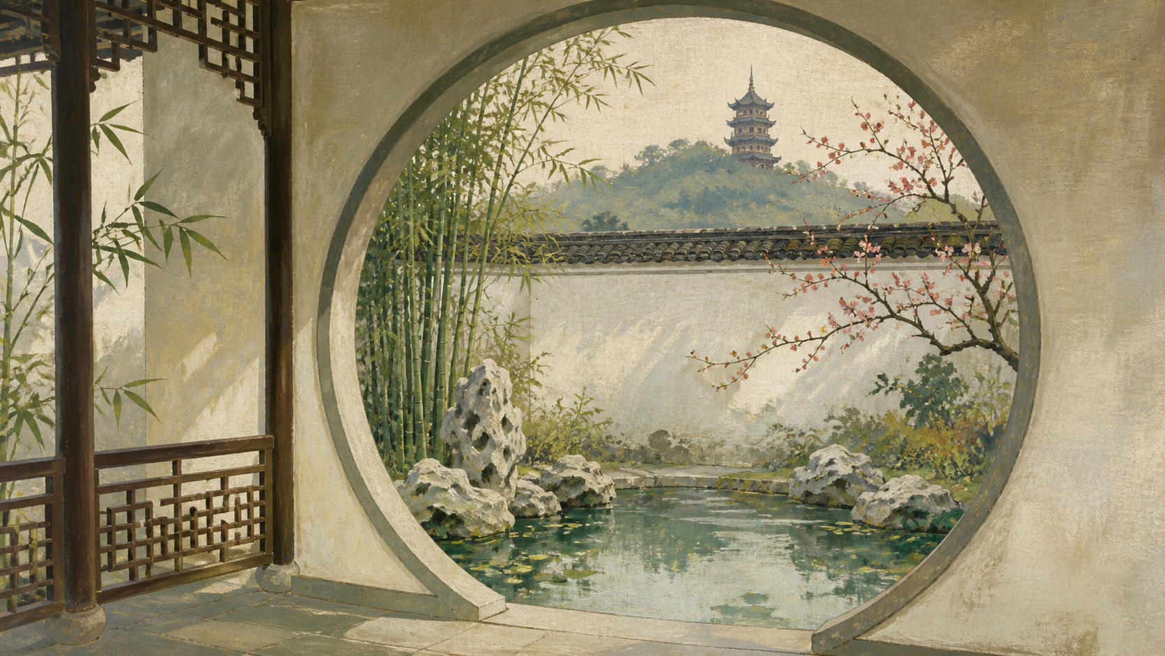Distant scenery incorporated into a Chinese garden view