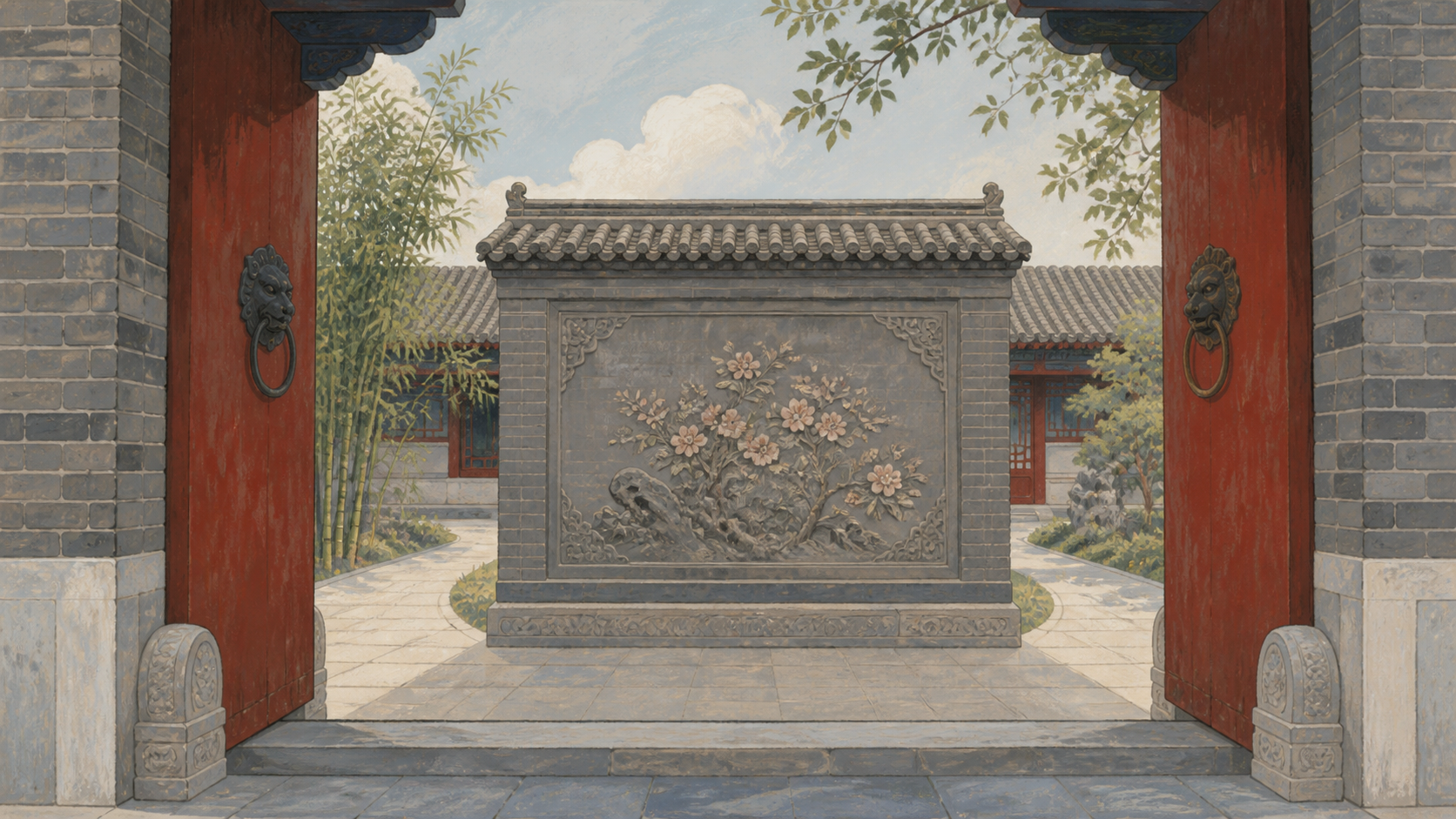 Screen wall at the entrance to a Chinese building