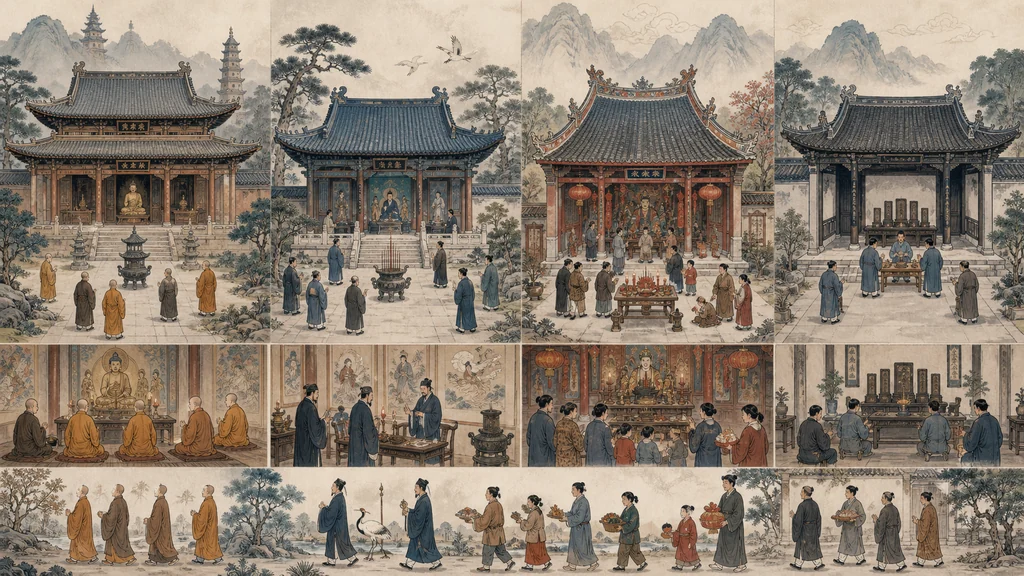中国的寺、观、庙和祠有什么不同?的原创解释性配图
